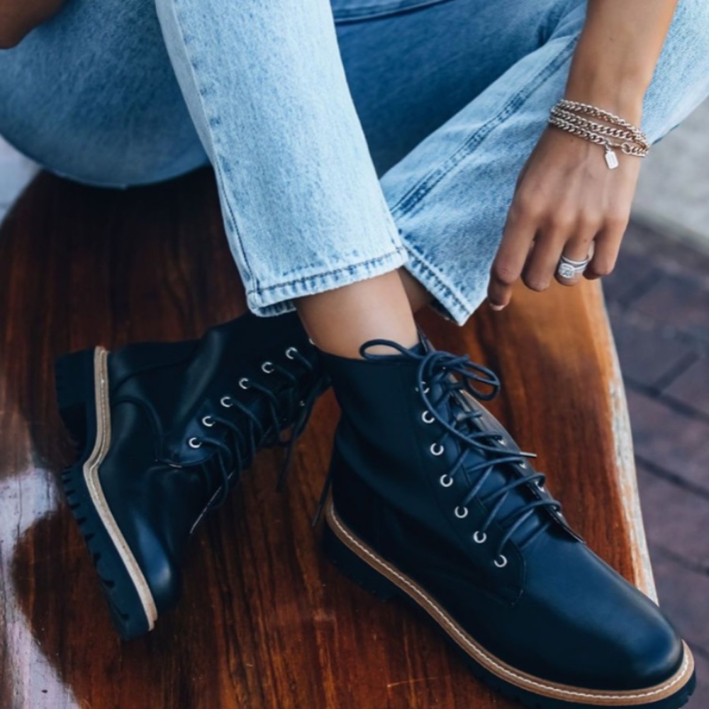 Black Faux Leather Combat Boots!